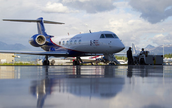 The Gulfstream V in Anchorage, Alaska, during research on global carbon dioxide distribution.
